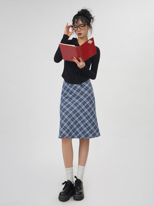 Plaid A- Line Skirt Women's High Waist Midi Skirt