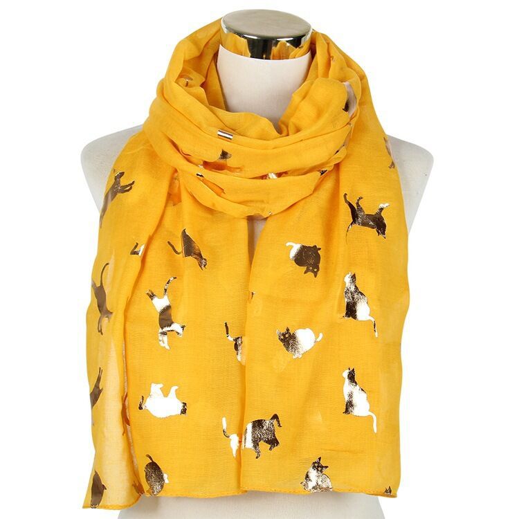Big cat bronzing printed polyester scarf