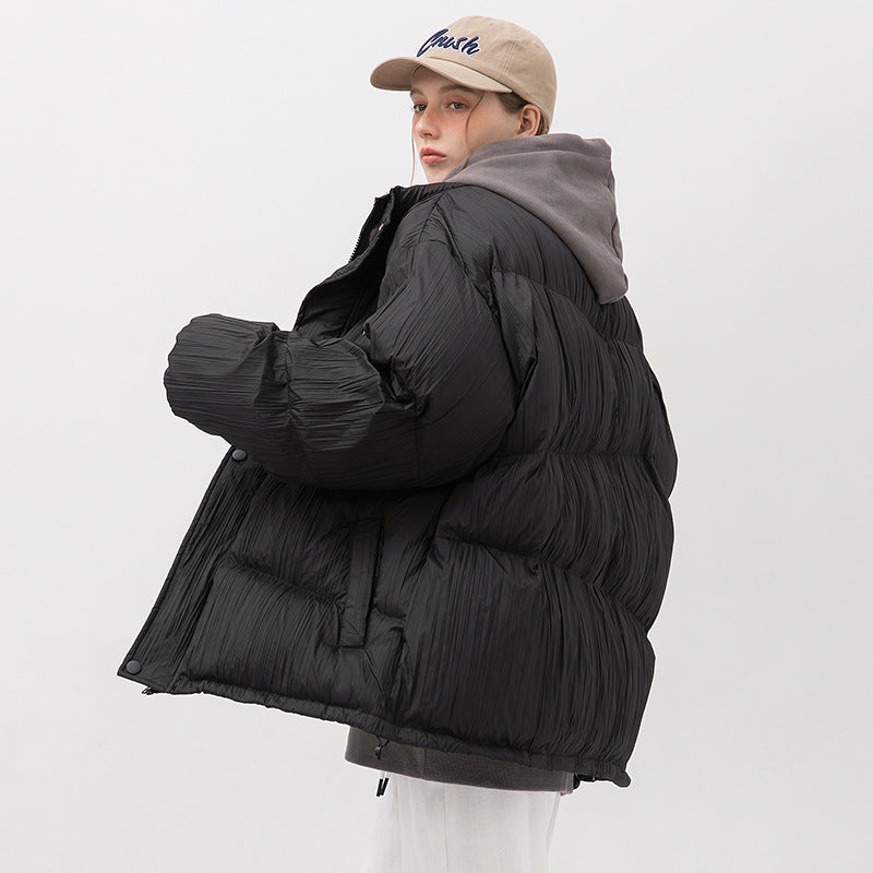 Thickened Cotton Padded Men's Plain Pleated Bread Jacket