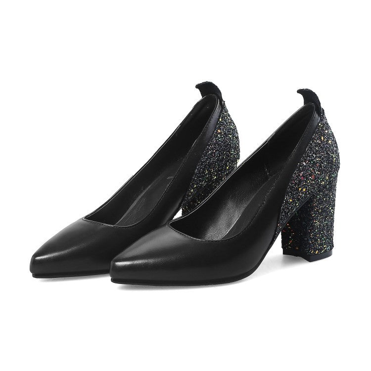Women's shallow mouth thick heel low-top shoes