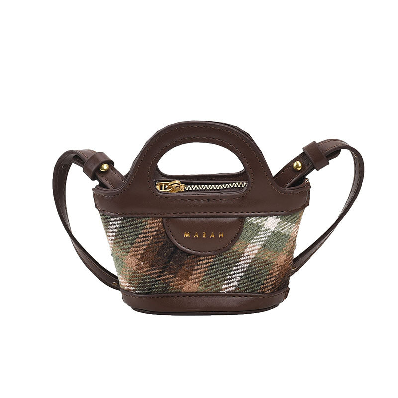 Koreansk-inspireret patchwork mode plaid mini mulepose skuldertaske