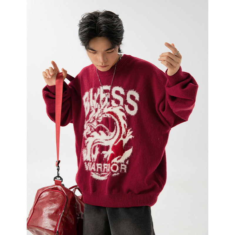 Round Neck Brocade Sweater Men And Women Same Style Winter Couple Dragon Year Theme