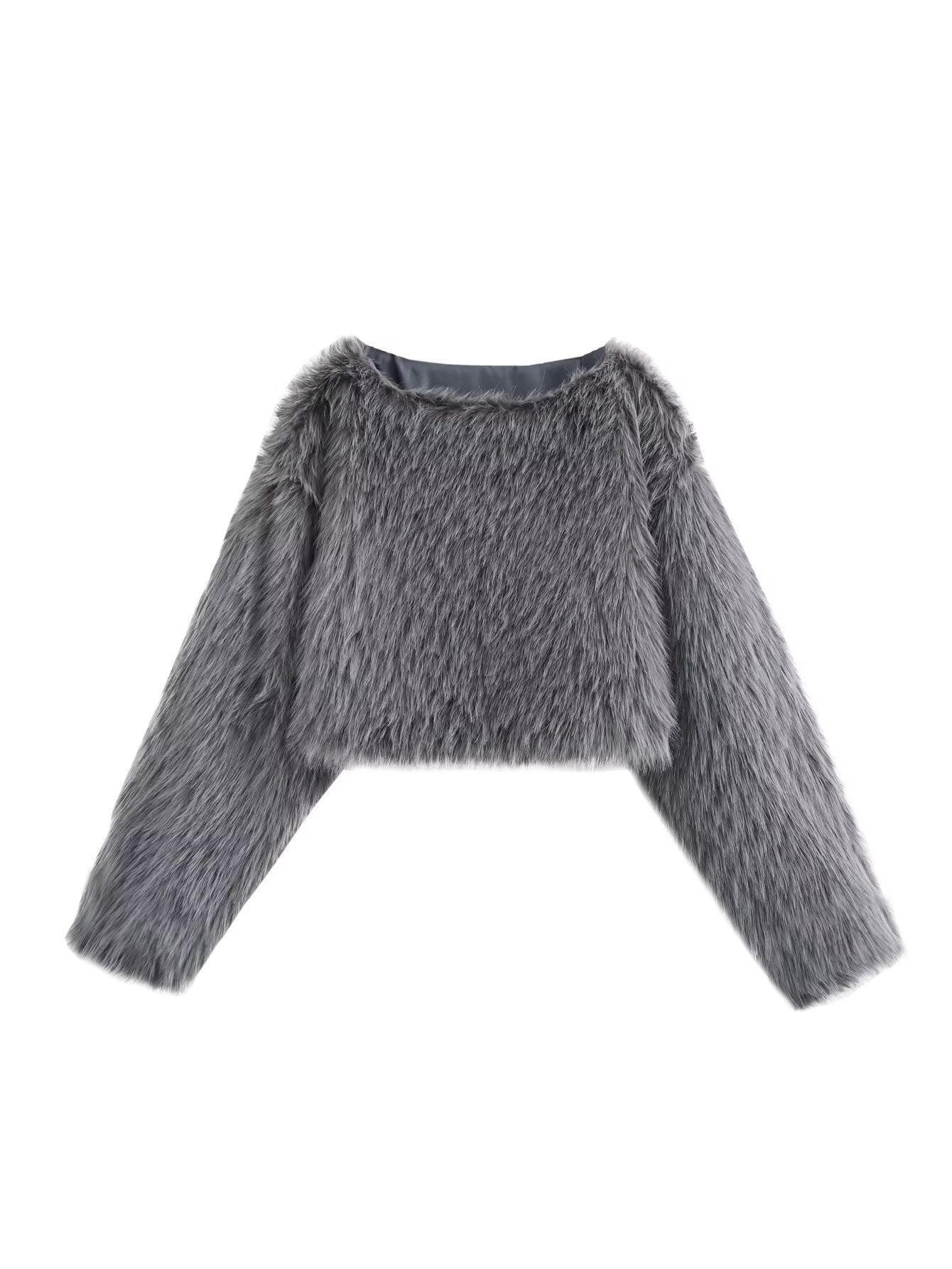 Loose Minimalist Short Cardigan With A Crew Neck And Long Sleeves