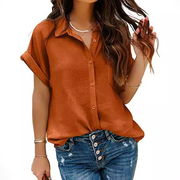 Women's Turn-Down Collar Button-Up Shirt Top