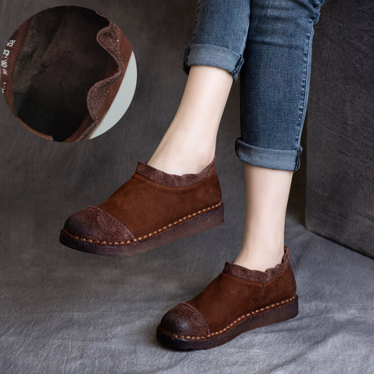 Vintage Leather Flat Soft Sole Hand Pleated Shoes