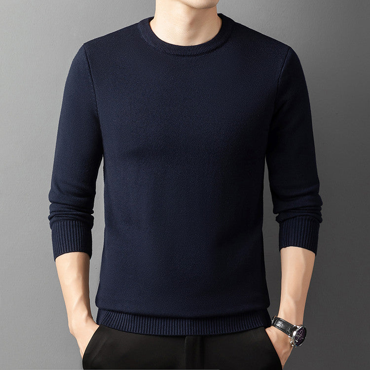 Core-spun Yarn Round Neck Semi-high Collar Knitted Sweater
