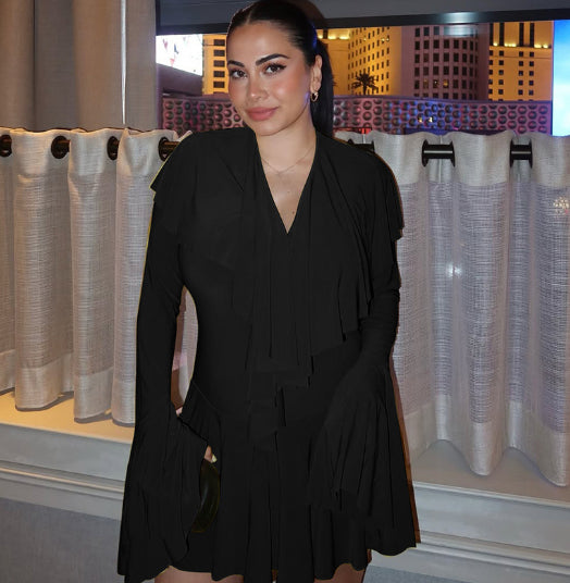 Womens Solid-Color Casual Long-Sleeve Dress