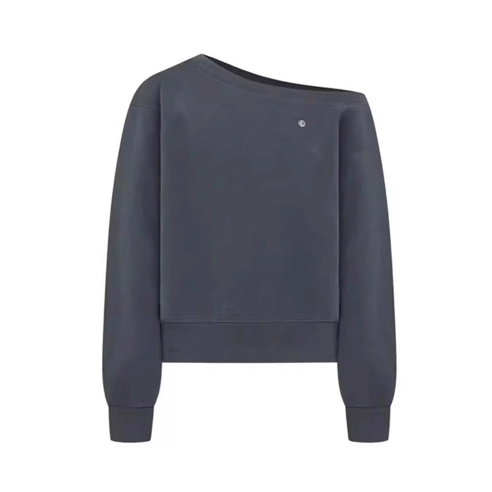 Skrå Afsløret Skulder Bryst Lille Ikon Uld Coil Løs Sweater Kvinder