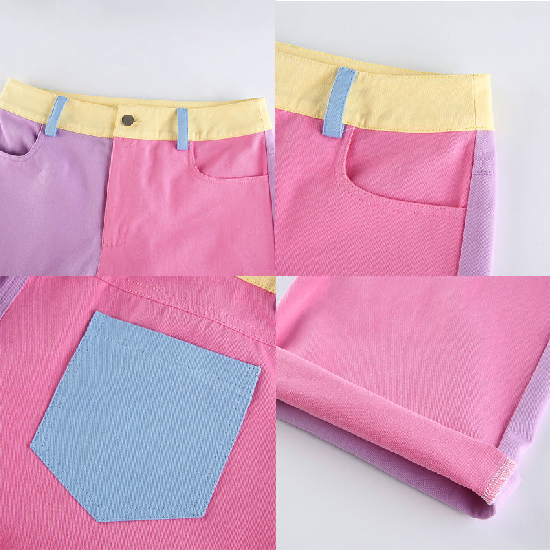 Contrast stitching slim fit all-match casual pants