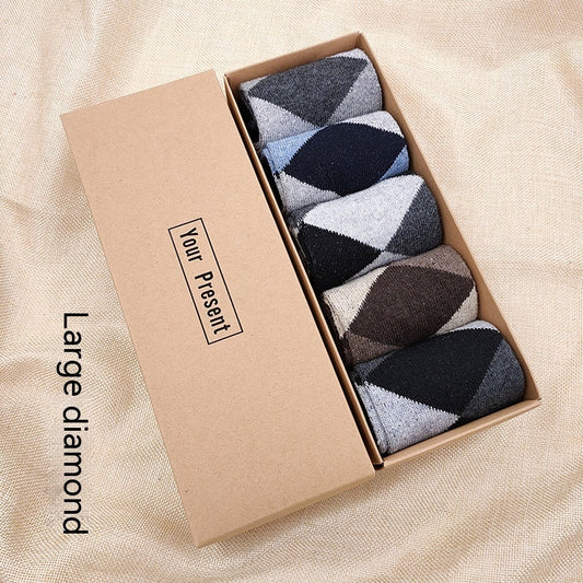 Men's Boxed Mid-calf Wool Socks 5 Pairs