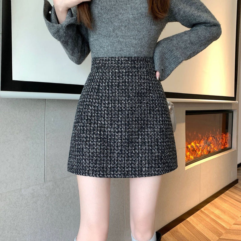 Tweed Classic Style Hip Skirt Small High Waist A- Line Skirt Women's Skirt