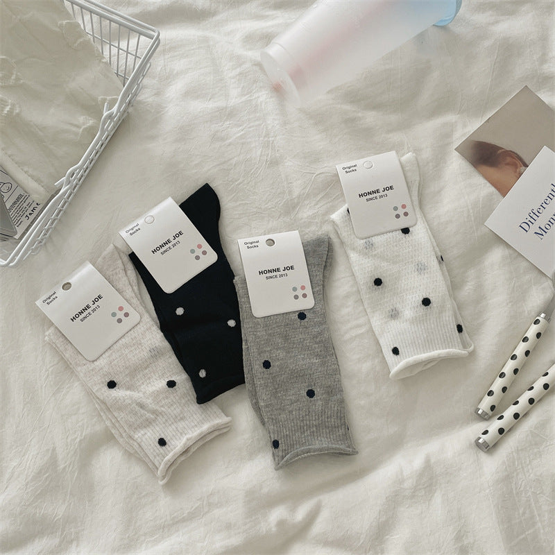 Thin Mesh Polka Dot Hollow Out Mid-calf Length Loose Socks Breathable Sweat Absorbing