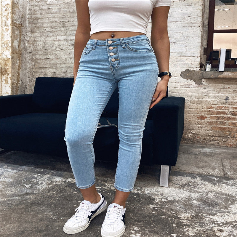 High waist breasted slim pants