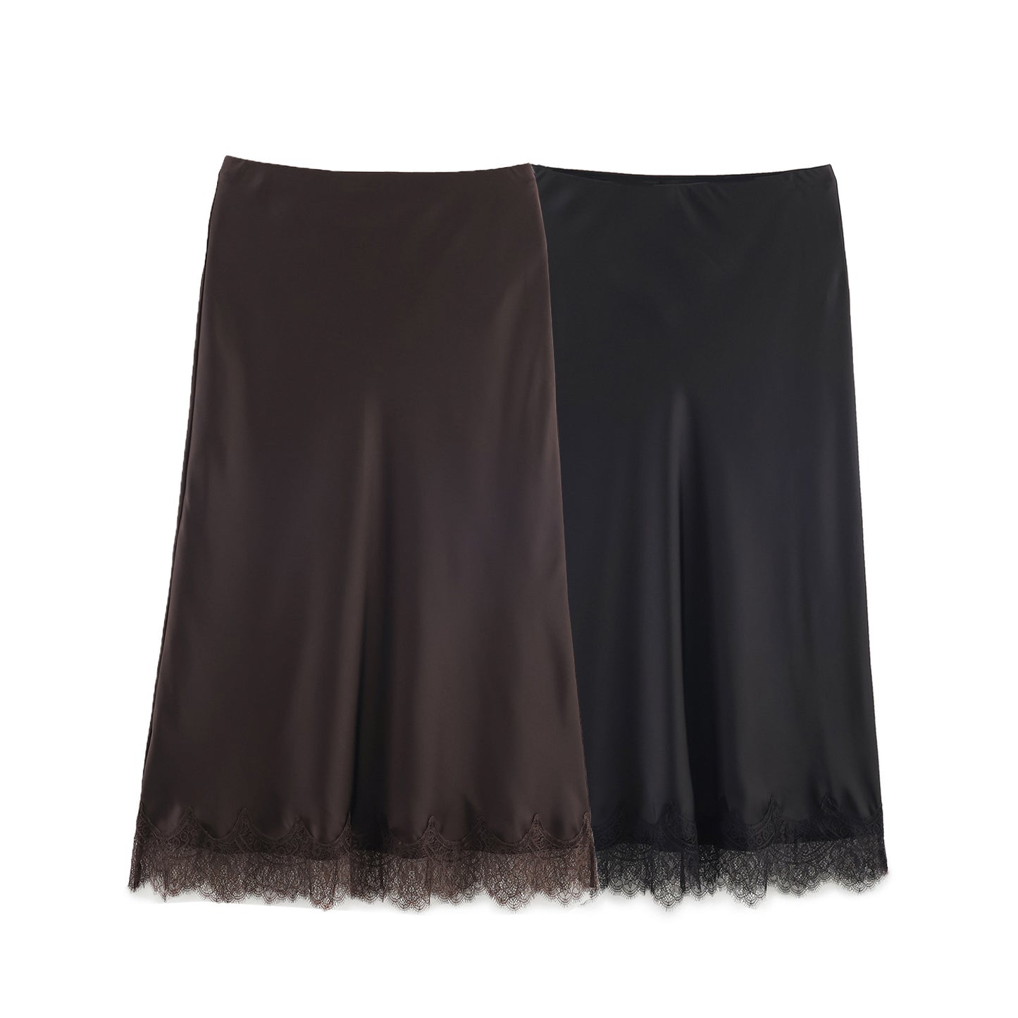 Womens Lace-trimmed Silk-matte Midi Skirt