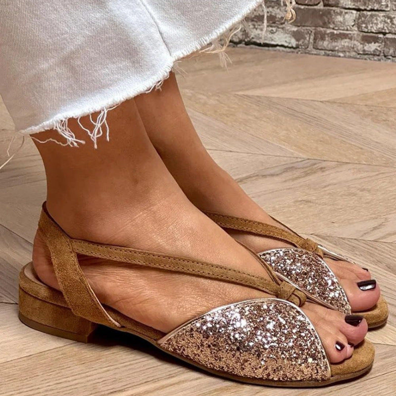 Brune Peep Toe-sandaler i Ruskind med Glitterbroderi