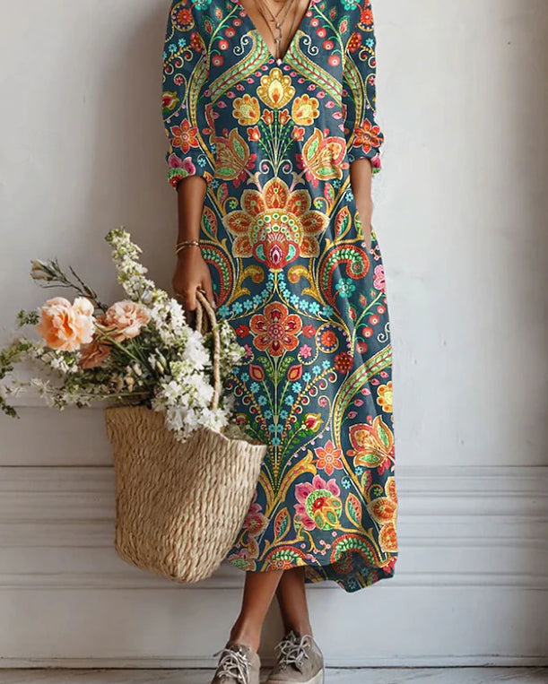 Women's Loose-fitting Fashion V-neck Printed Dress