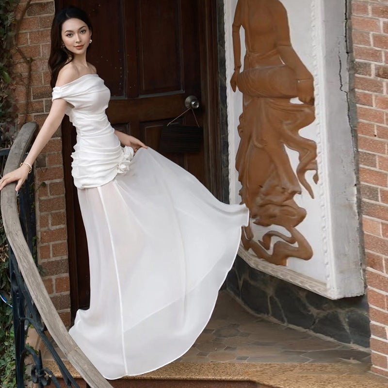Off-the-shoulder Strapless Mesh Maxi Dress For Women