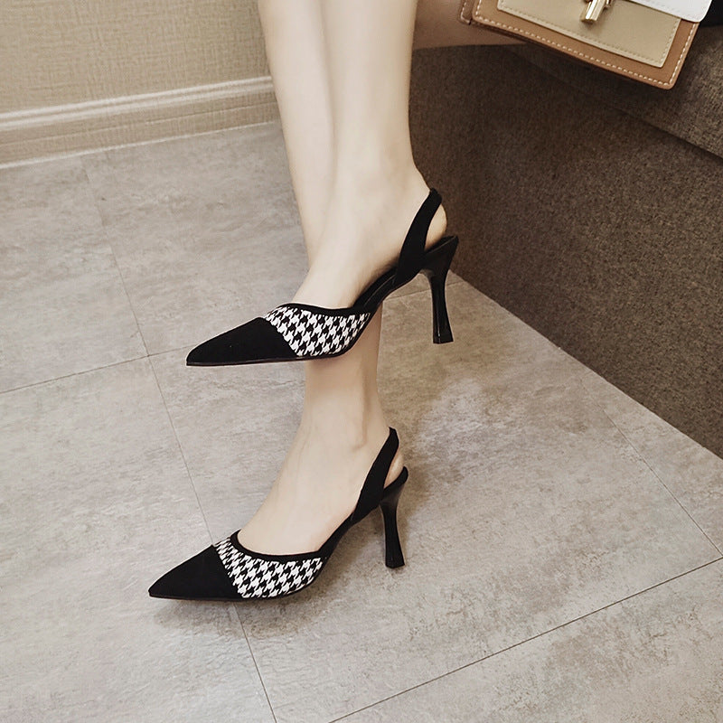 pointed shallow mouth slingback strappy heel black sandals