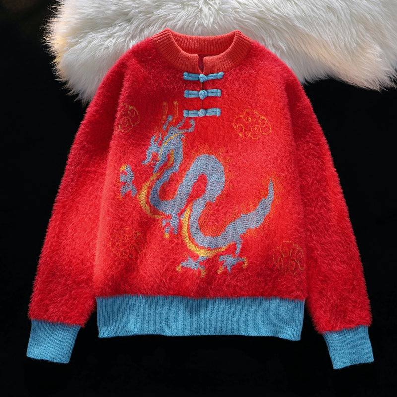 Sweater til mænd med spænde i kinesisk stil og Drageårstema