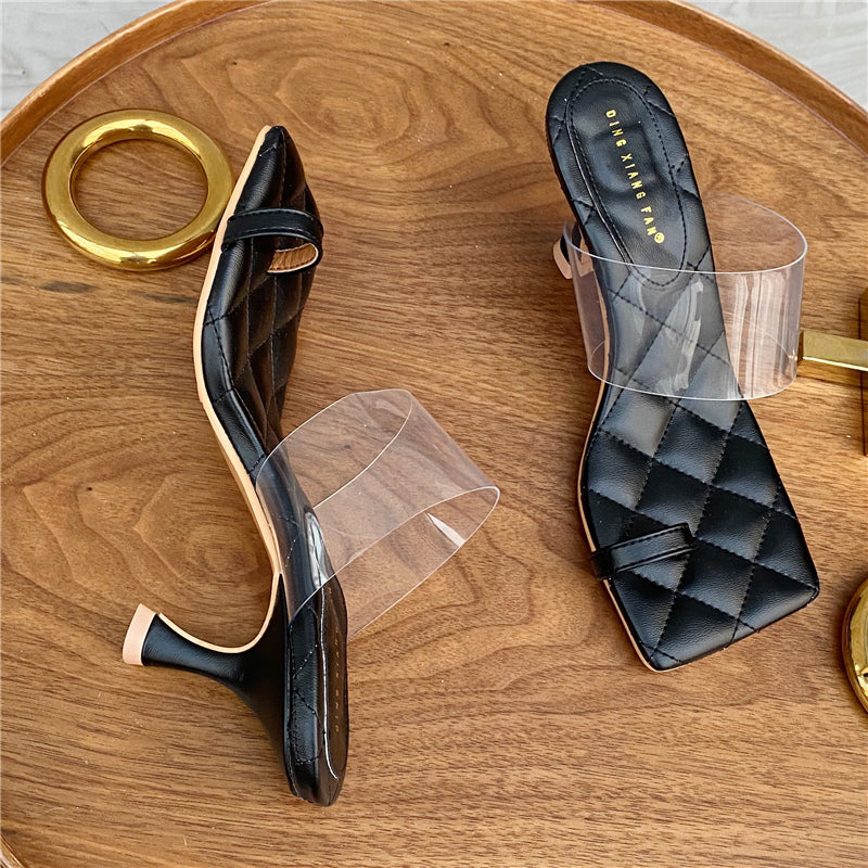 One word high heel stiletto transparent female sandals