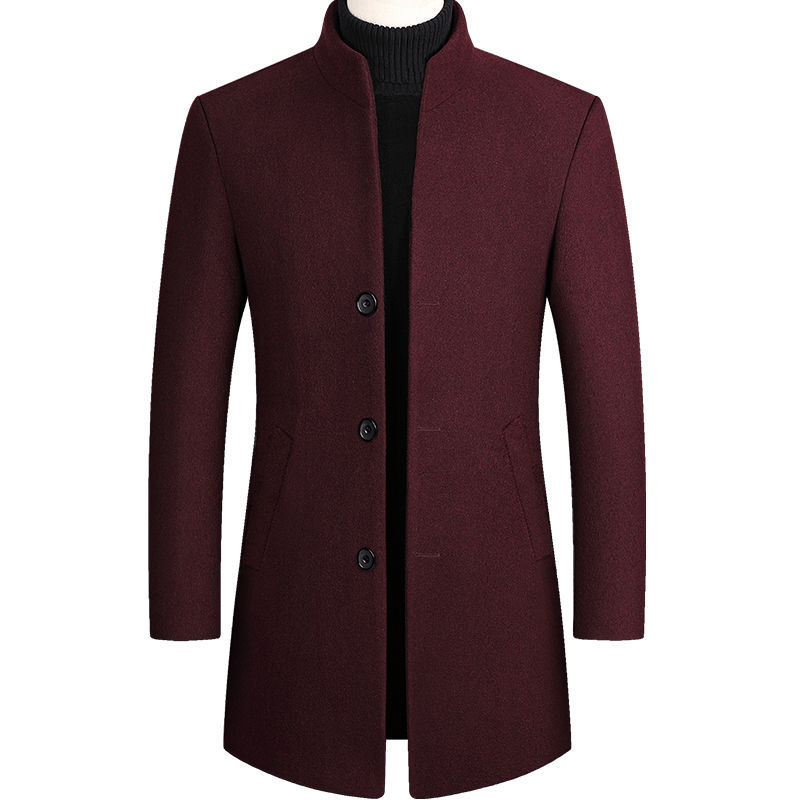 Wool men's windbreaker medium length wool coat