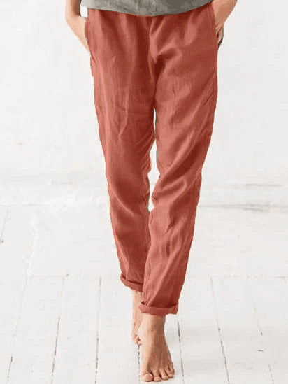 Women'sSolid Color Cotton And Linen Casual Trousers