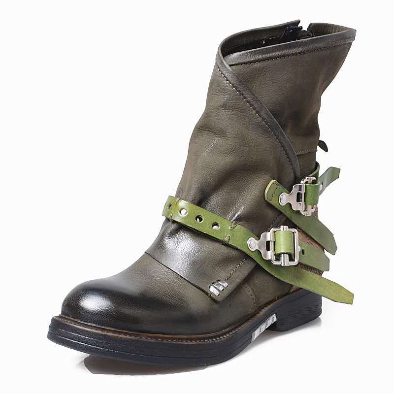 Belt Buckle Color Martin Boots PU Middle Cylinder Adhesive Rubber Shoes