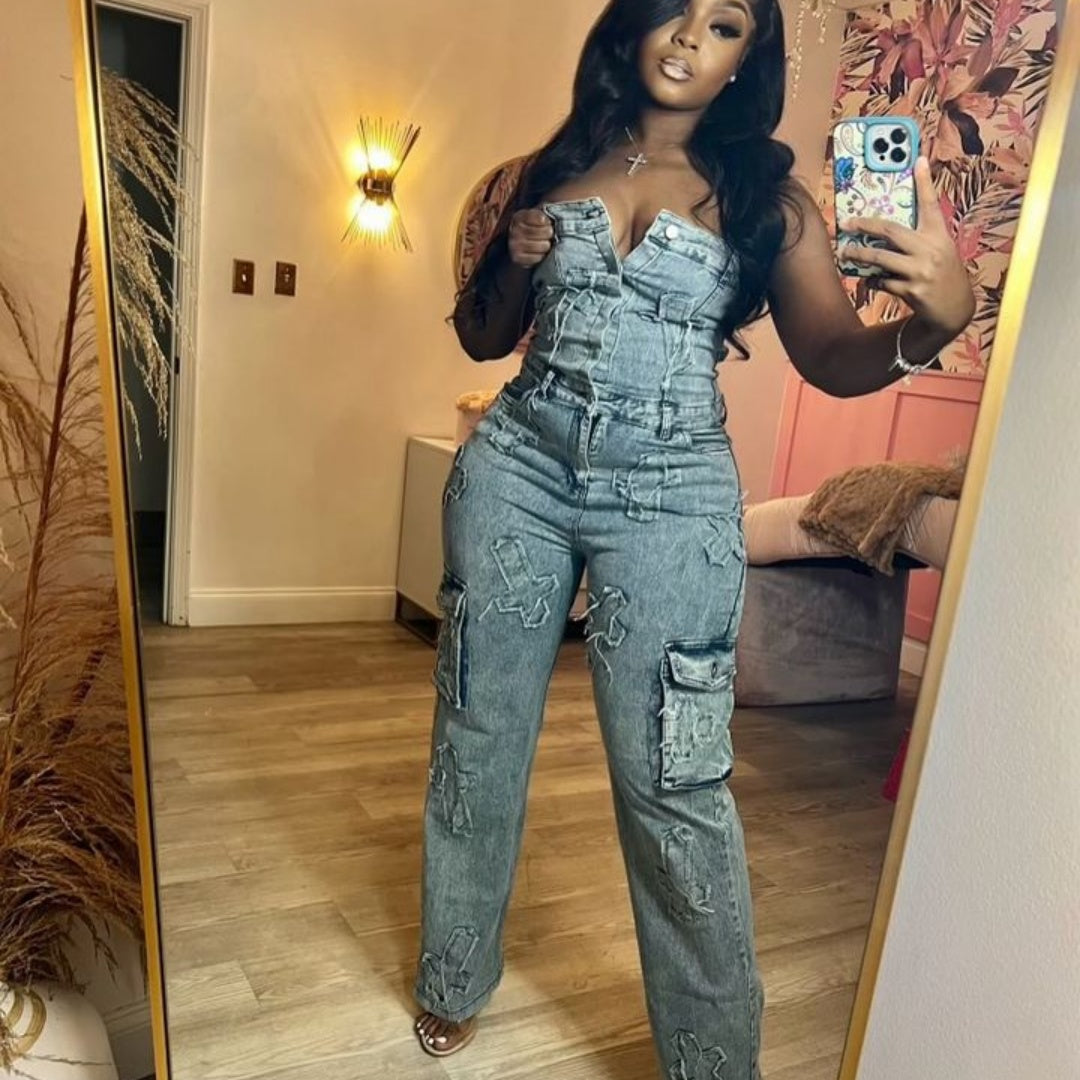 Tube Top Broderede Heldækkende Bukser Kryds Tube Top Elastiske Bukser