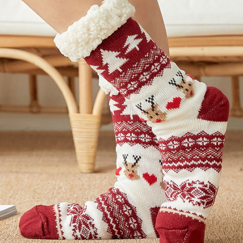 Thicken warm high tube plus velvet floor socks