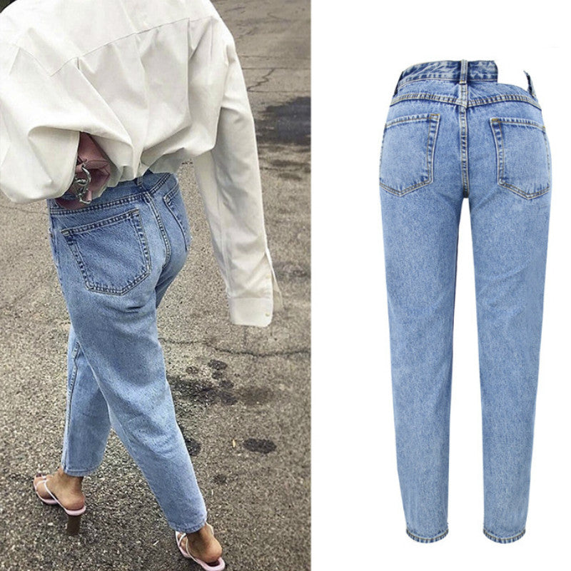 High-rise slim straight-leg washed jeans