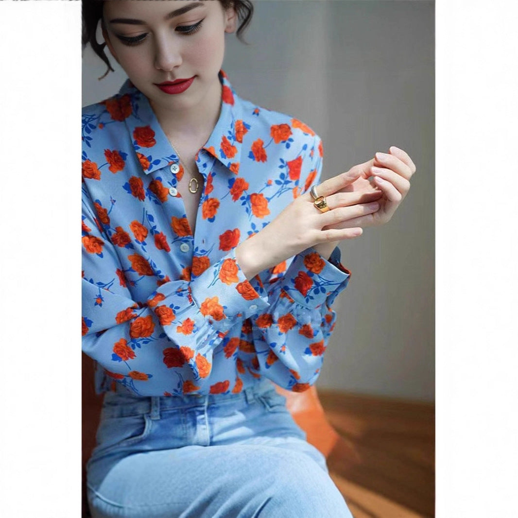 Design-print Retro Long-sleeved Shirt