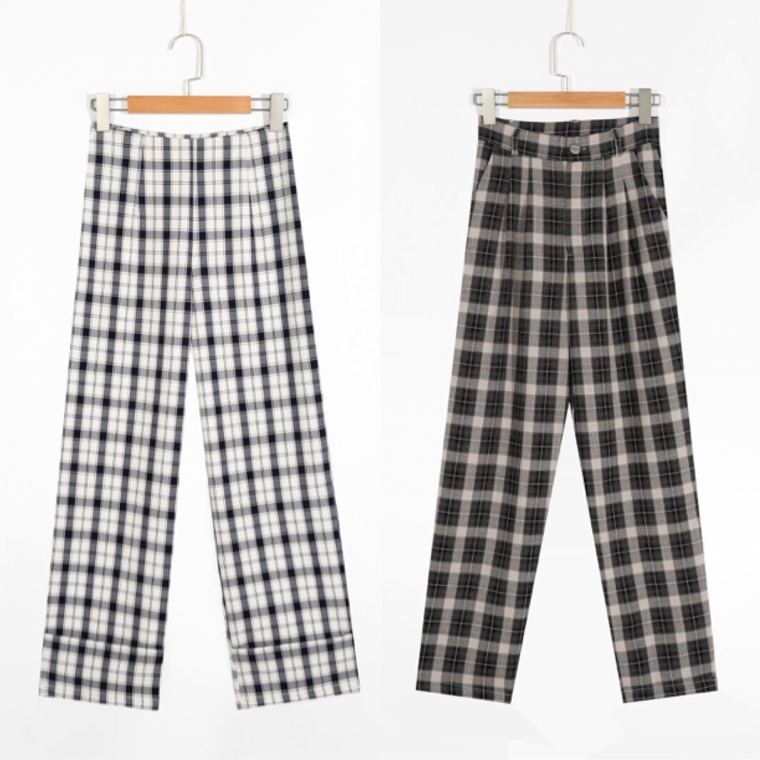 Spring and summer loose plaid wide-leg pants