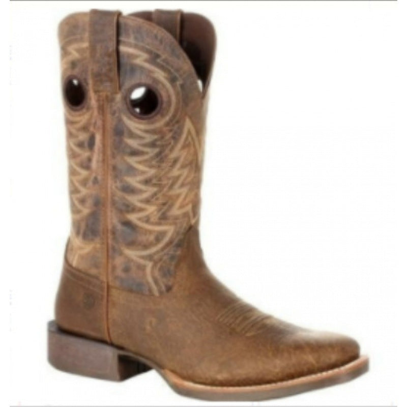 New Retro Men's Totem Embroidered Square Toe Martin Boots