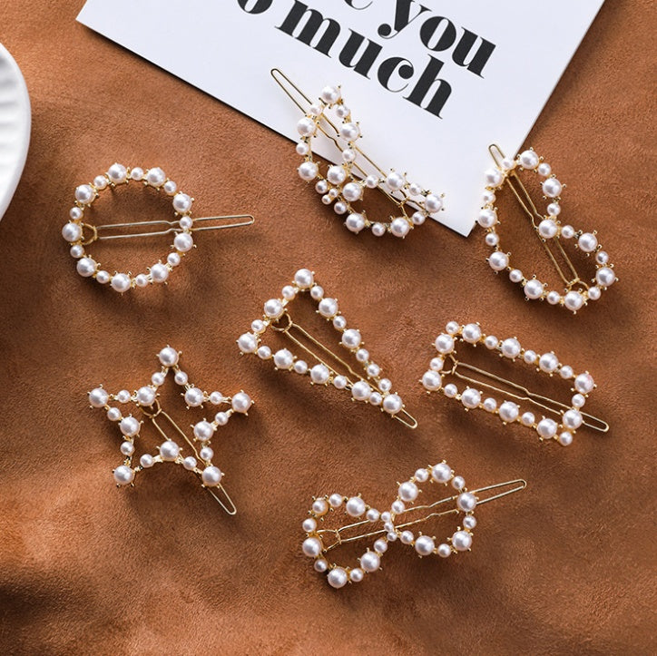 Japan and South Korea simple love circle a word clip five-pointed star triangle geometry pearl hairpin bangs clip