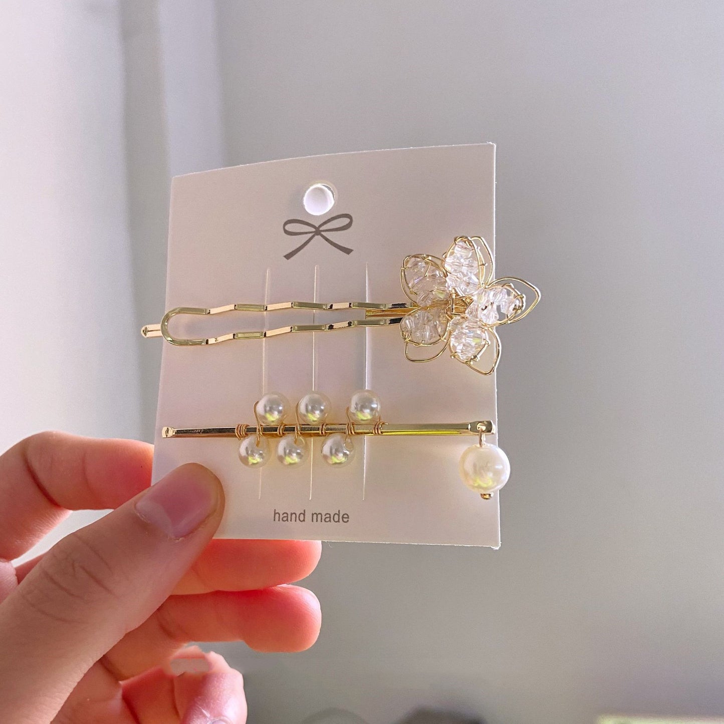 Korean Handmade Crystal Flower Word Clip Hairpin