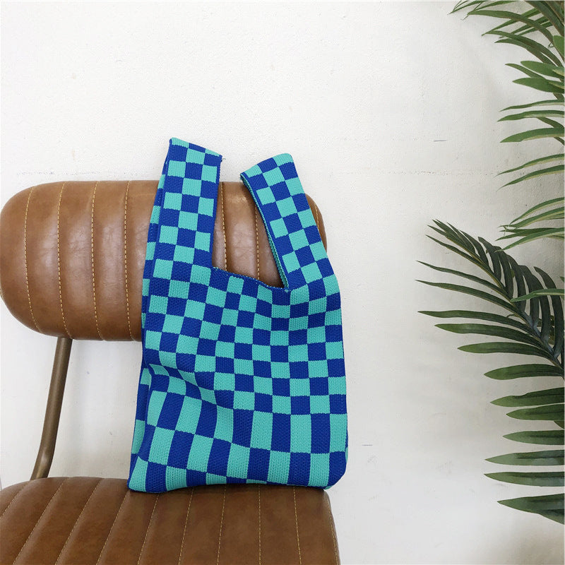 Checkerboard Wool Knit Woven One-shoulder Armpit Bag