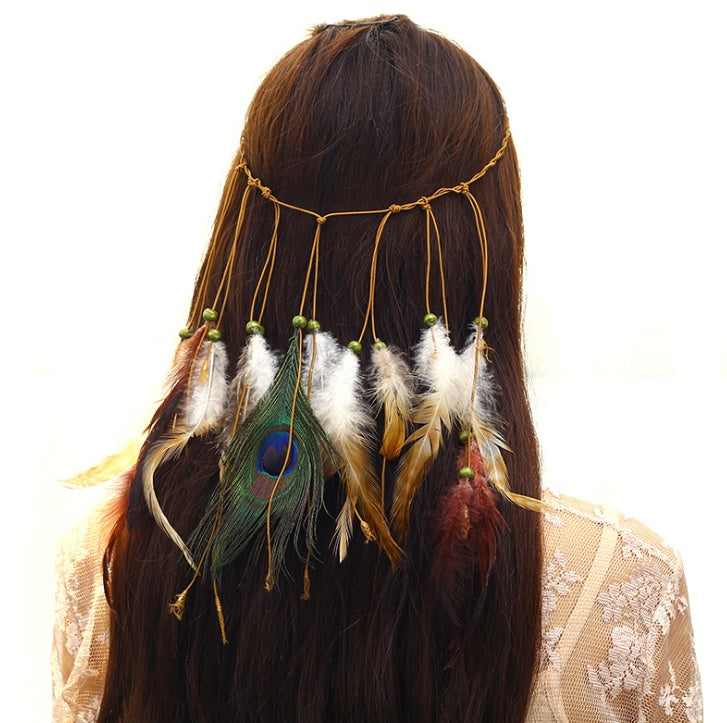 European and American bohemian peacock feather hair band ladies fashion national wind headwear