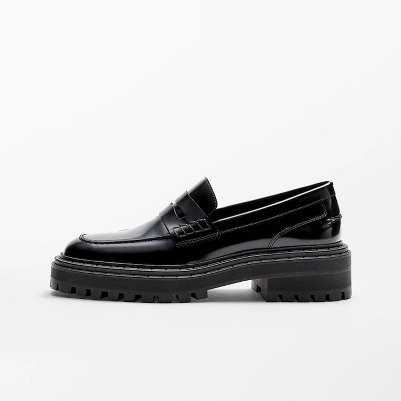 Round Toe Thick Bottom Top Layer Cowhide Single Casual Leather Shoes