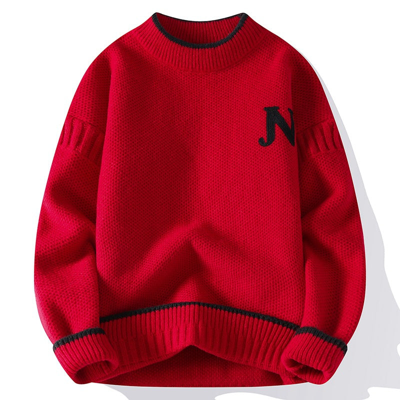 Autumn And Winter Youth Sweater Men's Thickened Round Neck Multicolor Base Knitting Cotton Jersey