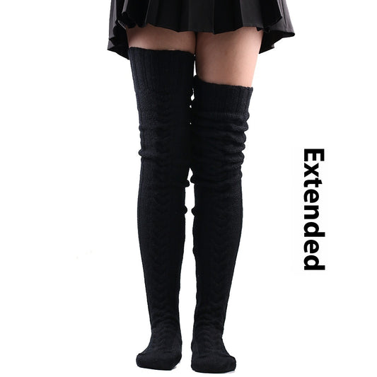 Solid Color Over Knee Stockings Bunching Socks Thick