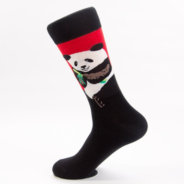 Happy tide socks, pandas, flowers and birds, colorful, high tube, casual cotton socks