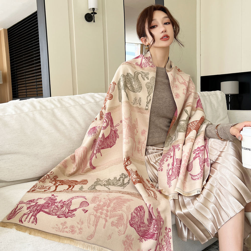 All Creatures Great And Small Jacquard Women's All-match Cold-proof Warm Scarf
