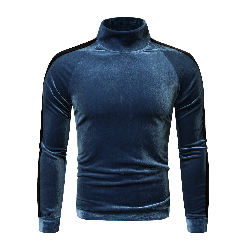 New Style Men's Stand Collar Slim Color Contrast Long Sleeve T-shirt