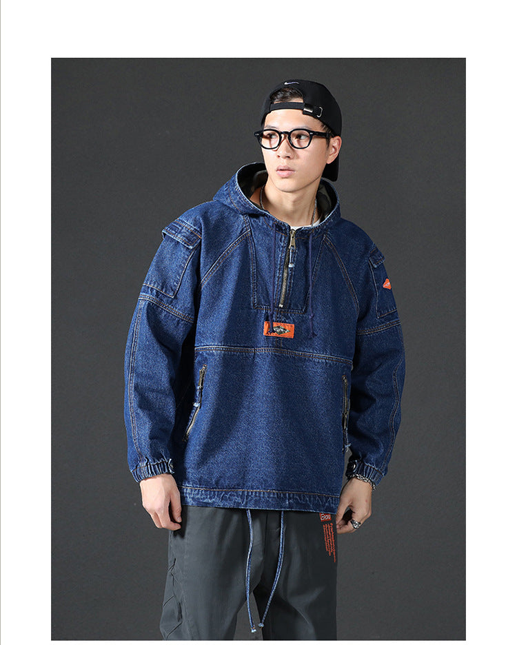 Denim Jacket Hooded Washed Casual Top