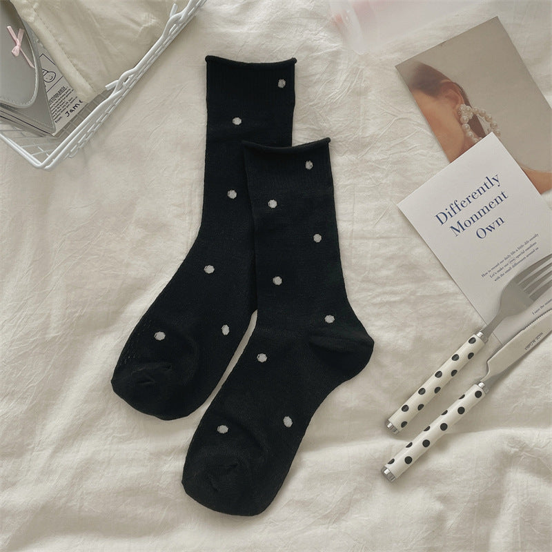 Thin Mesh Polka Dot Hollow Out Mid-calf Length Loose Socks Breathable Sweat Absorbing