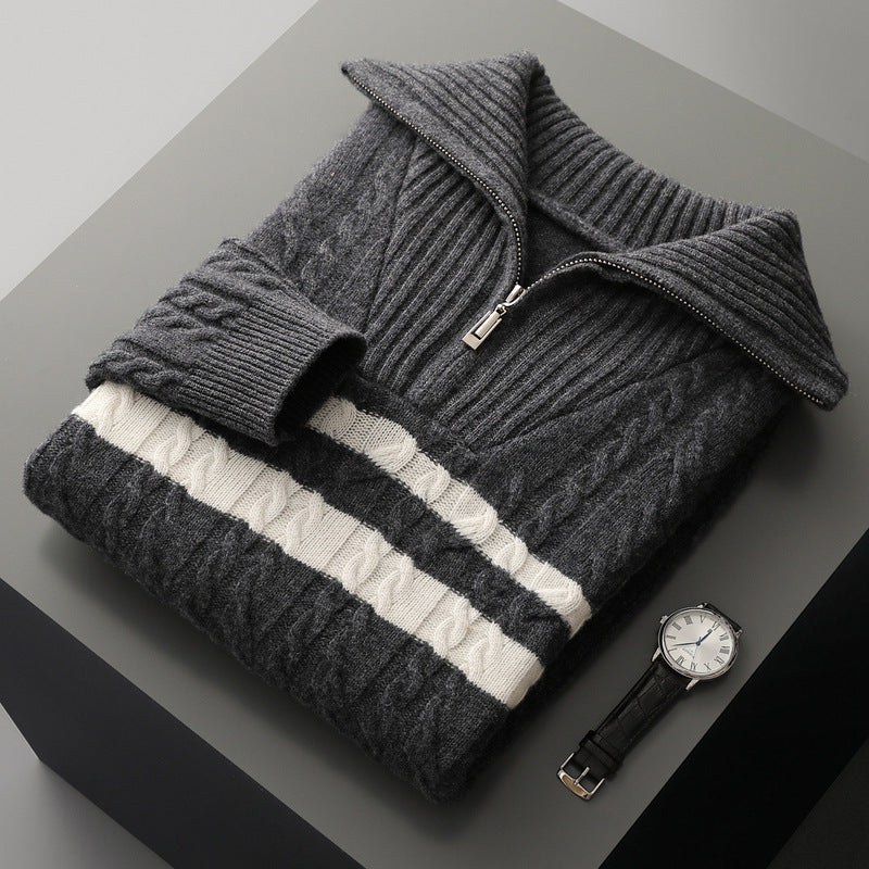 Thickened Zipper Lapel High Collar Loose Sweater