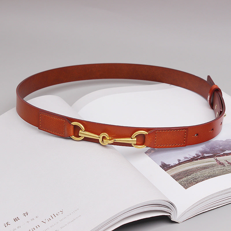 Fashion Simple Female Cowhide Horsebit Belt