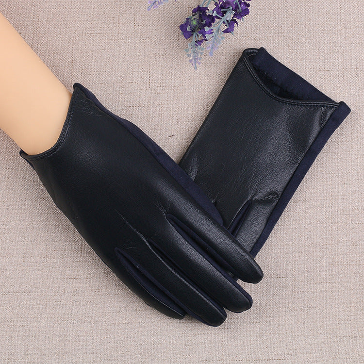 PU Leather Gloves Women's Winter Fleece Thick Touch Screen