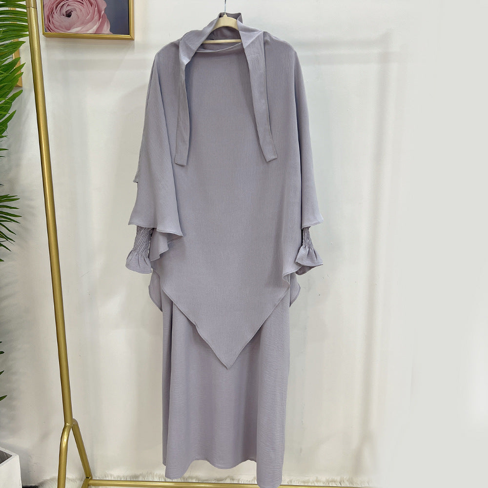 Dubai Turkey Solid Color Dress With Headscarf