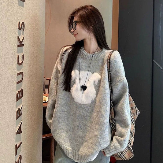 Cartoon Plush Puppy Soft And Cuddly Crew-neck Sweater